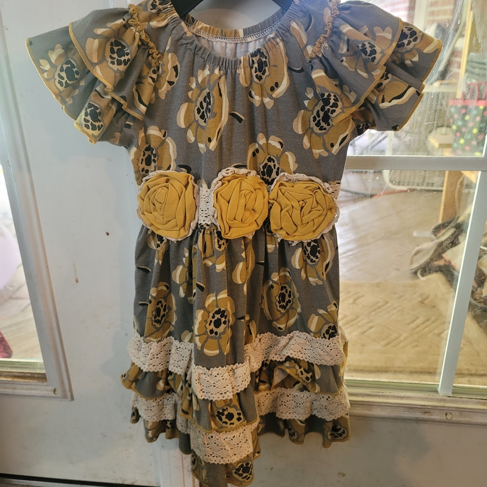 Yellow and Gray Floral Dress Size 2-3T